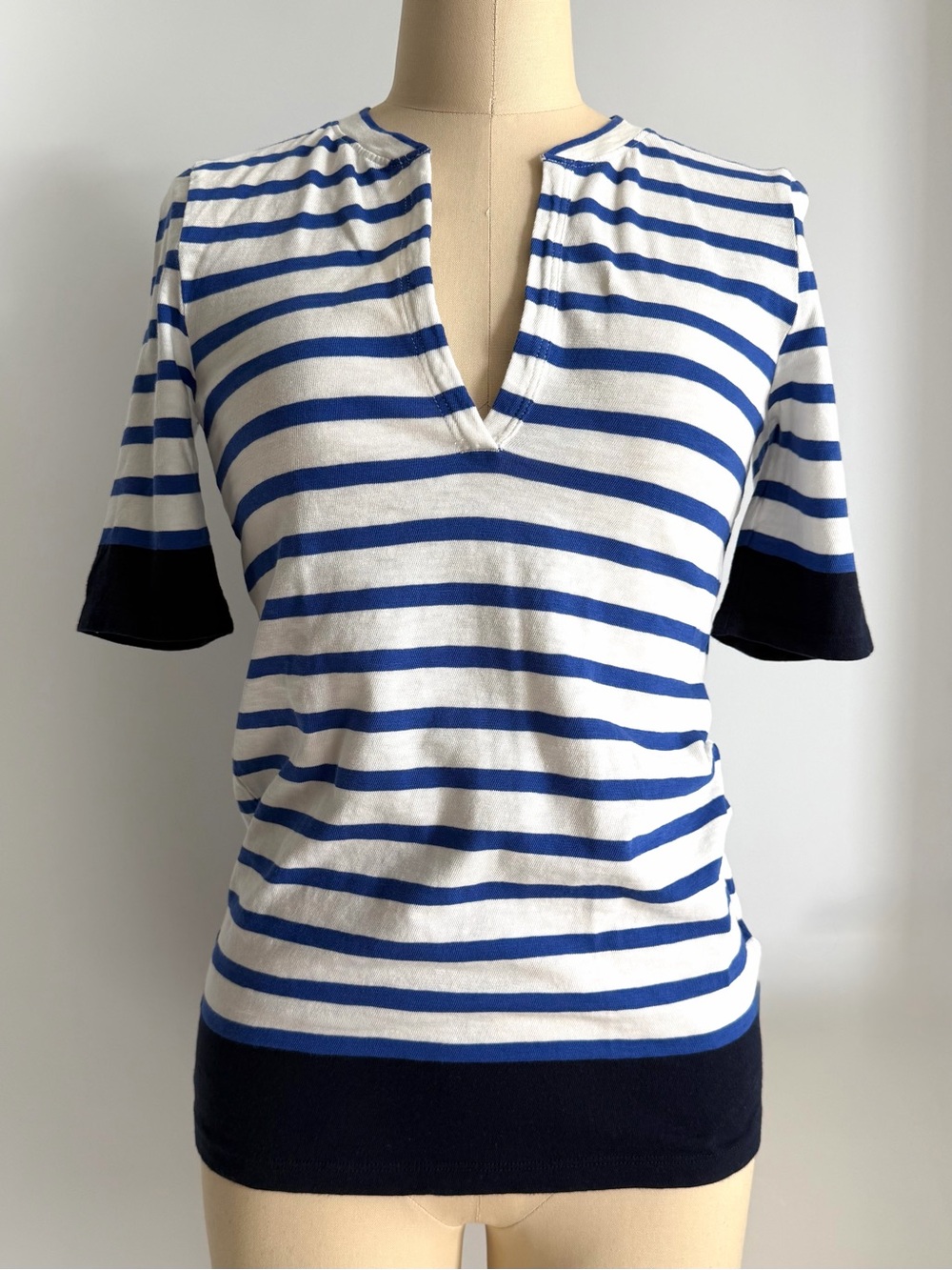 NWT J.CREW V-Neck Jersey Knit Top - Blue & White Nautical Stripe Women’s XS